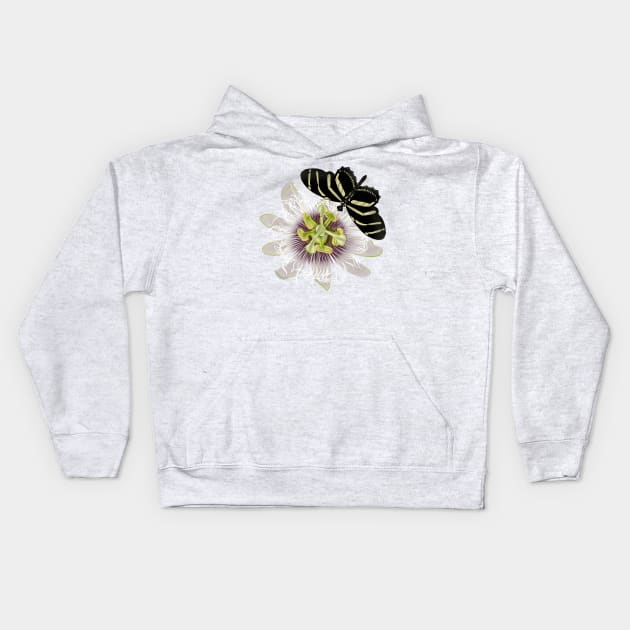 Passionfruit Vine and Zebra Longwing Butterfly Kids Hoodie by ktomotiondesign